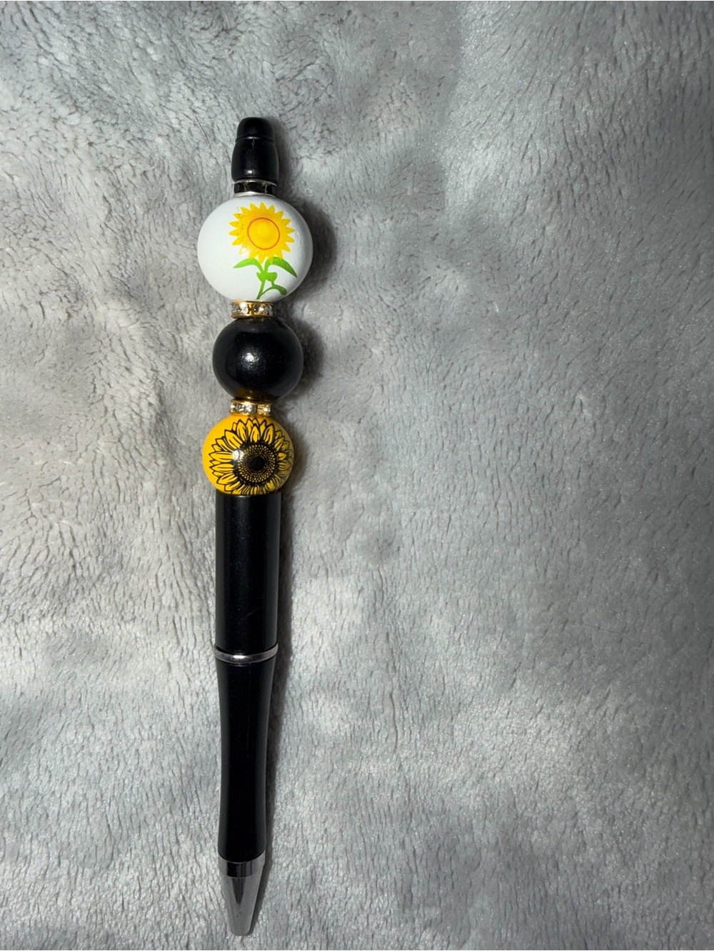 Black and Yellow Sunflower Beaded Pen - Decorative Women’s Accessory
